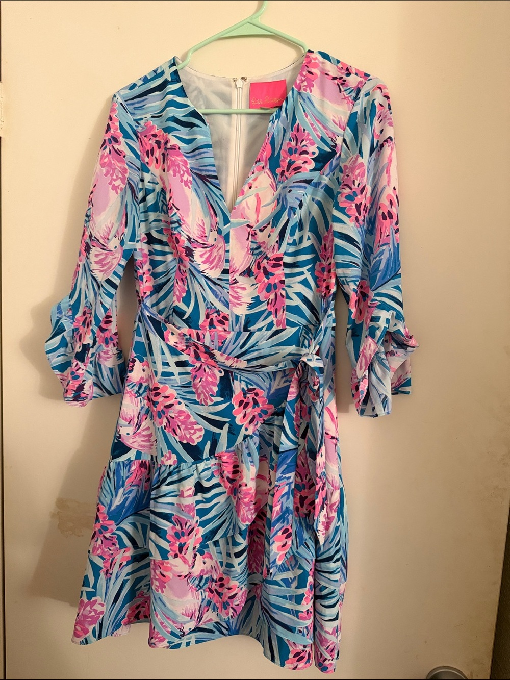 Lilly Pulitzer Blue Pink Floral Wrap Dress